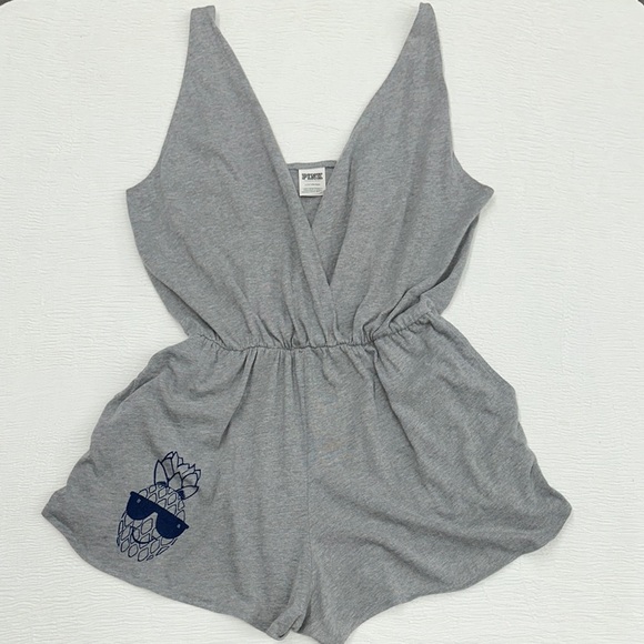 PINK Victoria's Secret Pants - PINK Victoria's Secret Gray Romper with Pineapple Motif and pockets